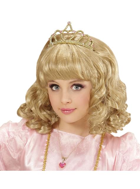 Peluca con corona de princesa para niña