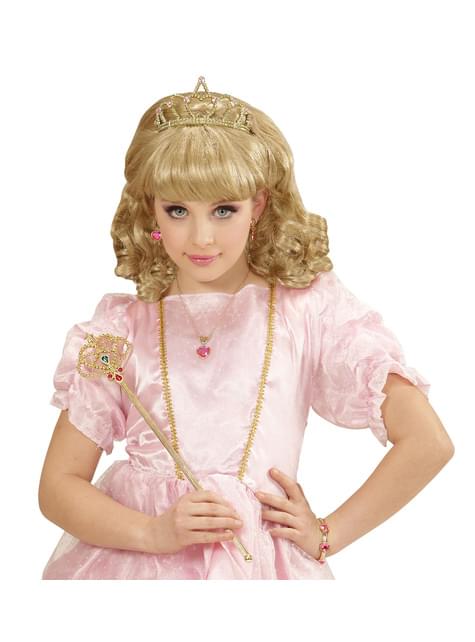 Peluca con corona de princesa para niña