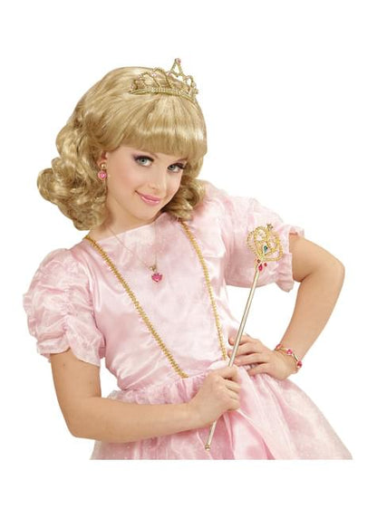 Peluca con corona de princesa para niña
