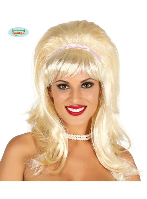 Peluca con flequillo años 50 con cinta blanca rubia para mujer