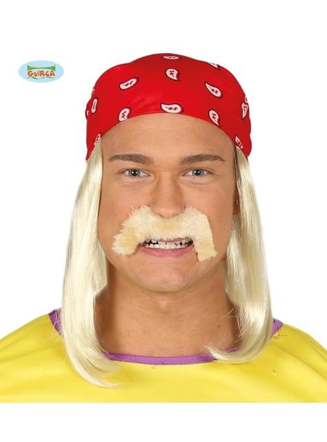 Peluca con pañuelo y bigote de motero rubio para hombre - Guirca | Funidelia