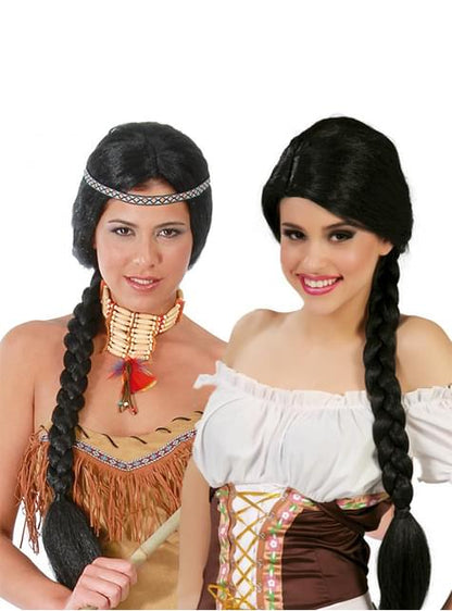 Peluca con trenza negra - Guirca | Funidelia