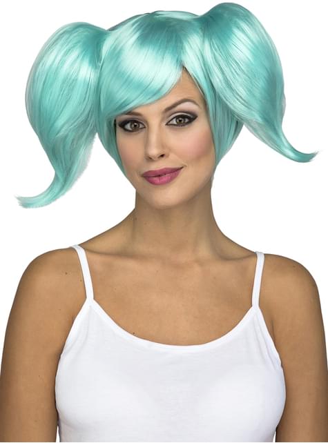 Peluca corta con coletas cortas turquesa para mujer - My Other Me | Funidelia
