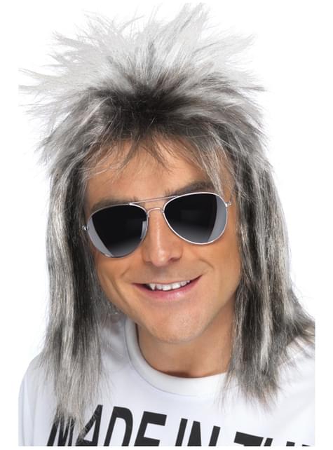 Peluca corte mullet rubio ceniza