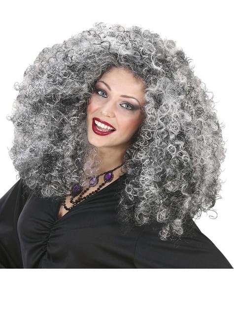 Peluca de bruja canosa extra volumen para mujer