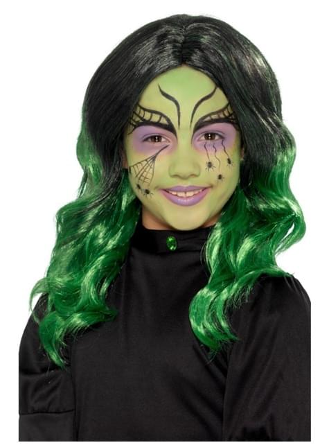 Peluca de bruja verde para niña