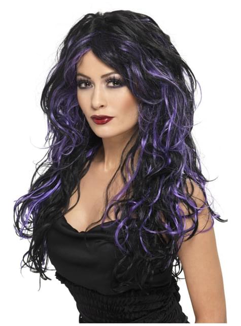 Peluca de novia halloween negra y morada