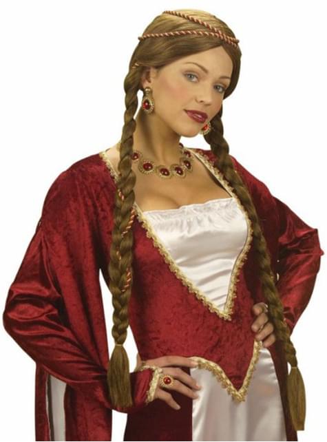 Peluca de princesa castaña medieval