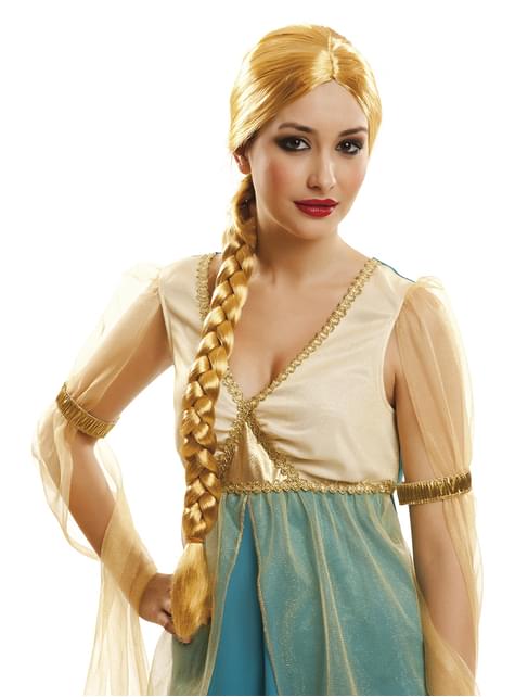 Peluca de princesa rubia con trenza para mujer