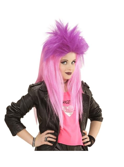 Peluca de punky rosa fluorescente para niña - Widmann | Funidelia