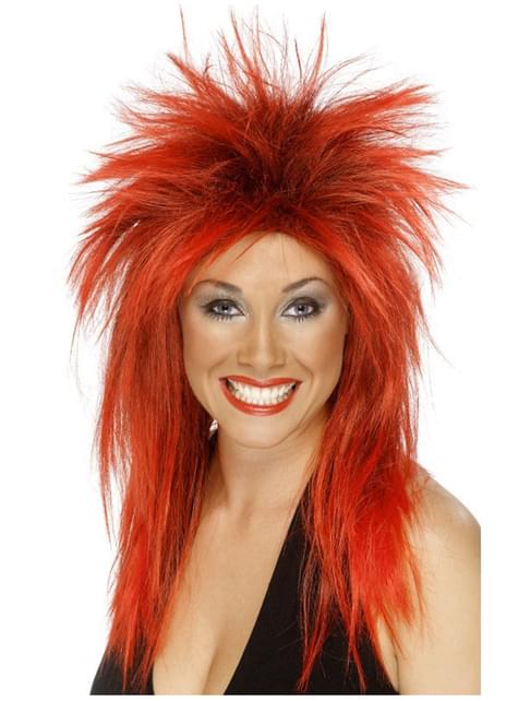 Peluca punky pelirroja y negra para mujer