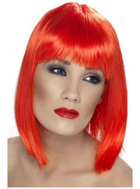 Peluca rojo neón con flequillo