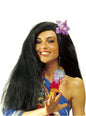 Peluca hawaiana negra con orquídea