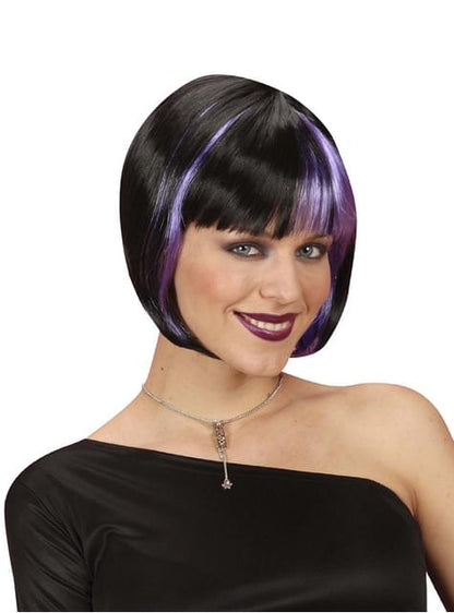 Peluca negra con mechas violetas para mujer - Widmann | Funidelia