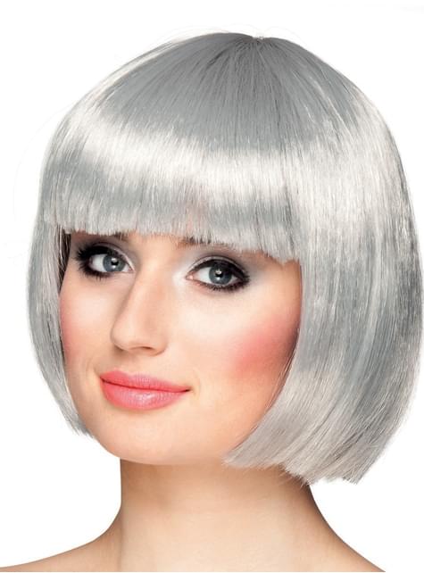 Peluca plateada media melena con flequillo para mujer - Boland | Funidelia