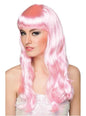 Peluca rosa palo con flequillo para mujer