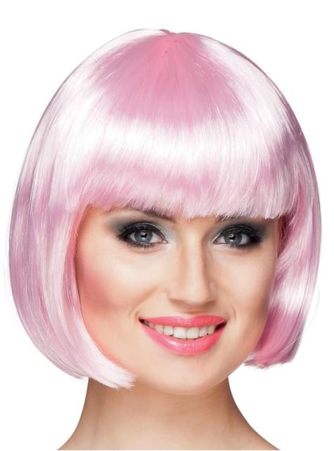 Peluca rosa palo media melena con flequillo para mujer