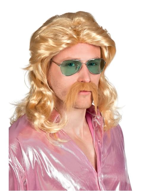Peluca y bigote rubios de rockero para hombre