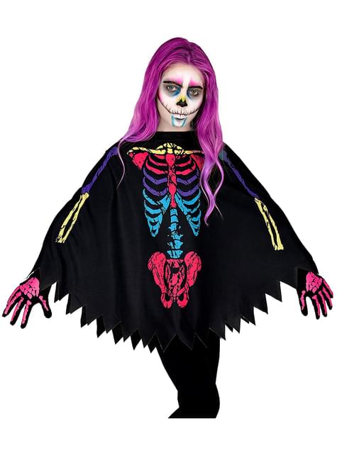 Poncho de esqueleto colorido para niños - Widmann | Funidelia