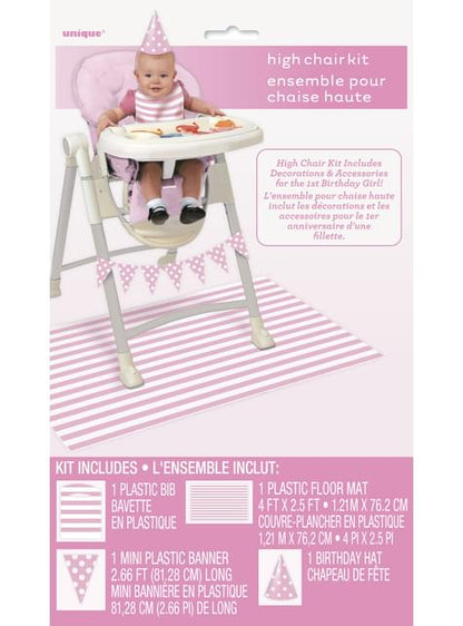 Set de 1º cumpleaños rosa y blanco - Unique | Funidelia