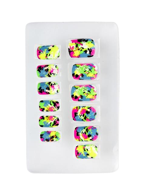 Set de 12 uñas mosaico fluorescentes auto-adhesivas - Widmann | Funidelia