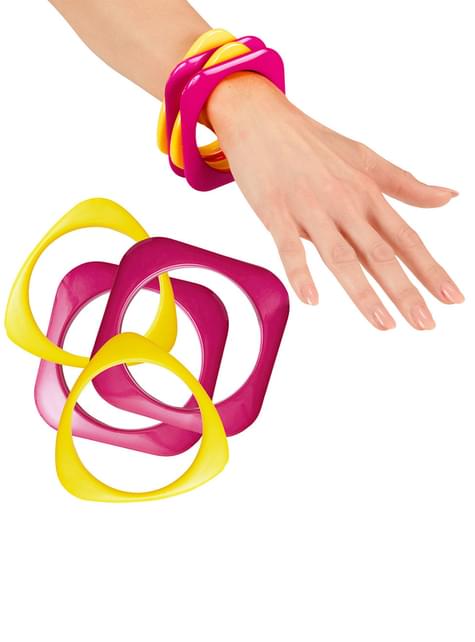 Set de 4 pulseras disco rosas y amarillas para mujer - Widmann | Funidelia