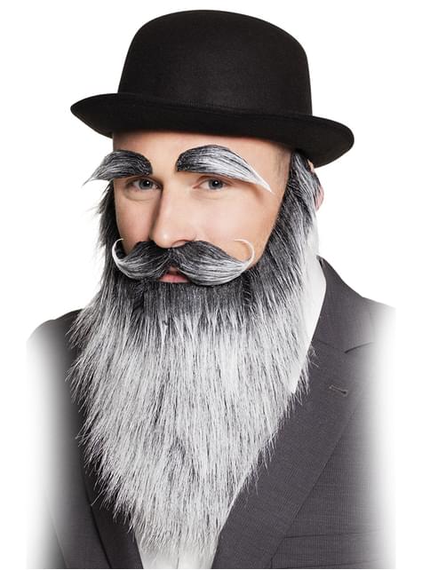Set de barba bigote y cejas canosas de anciano para adulto