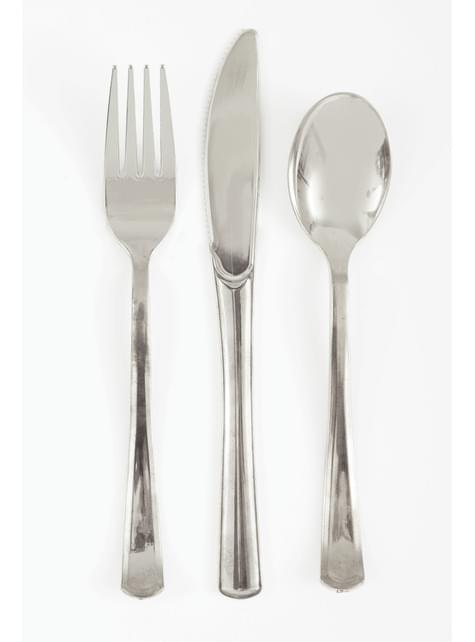 Set de cubiertos de plástico plateados - Línea Colores Básicos - Unique | Funidelia