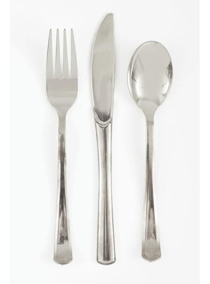 Set de cubiertos de plástico plateados - Línea Colores Básicos - Unique | Funidelia