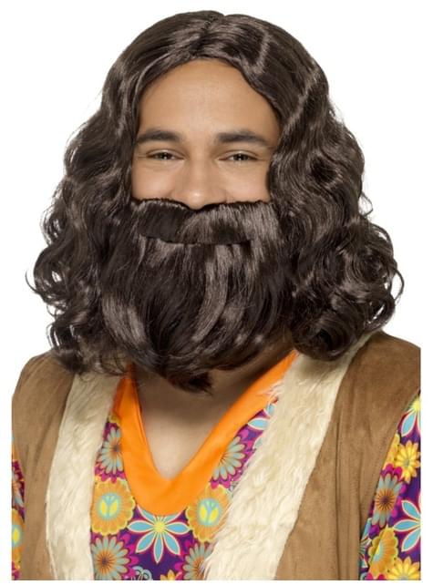 Set de peluca y barba Jesús castaño para hombre