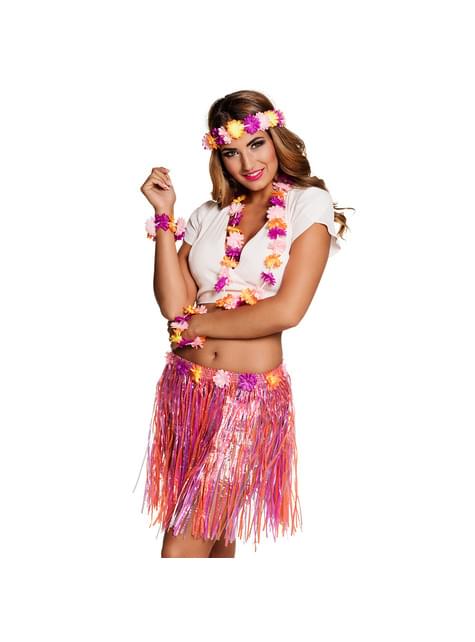 Set Hawaiano tonos fucsias para mujer - Boland | Funidelia
