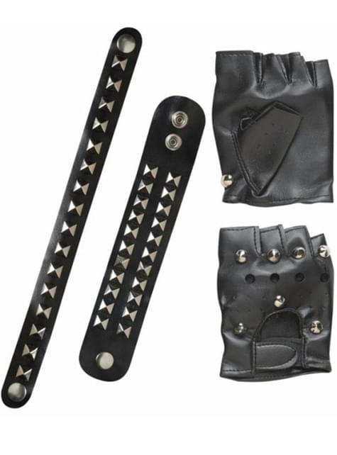 Guantes y brazalete de motero con tachuelas - Widmann | Funidelia
