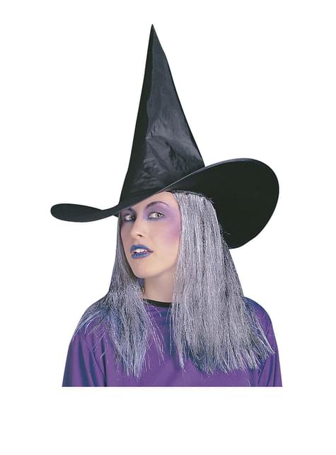 Sombrero de bruja con pelo gris