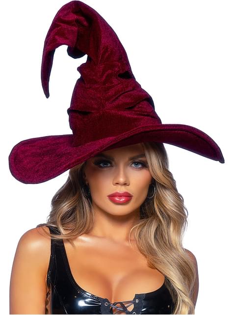 Sombrero de bruja granate de terciopelo - Leg Avenue | Funidelia