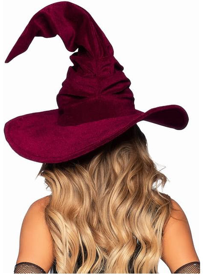 Sombrero de bruja granate de terciopelo - Leg Avenue | Funidelia