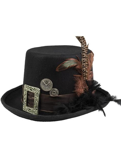 Sombrero steampunk negro con hebilla y plumas para adulto - Boland | Funidelia