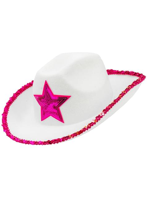 Sombrero de vaquera blanco con estrella rosa - Widmann | Funidelia