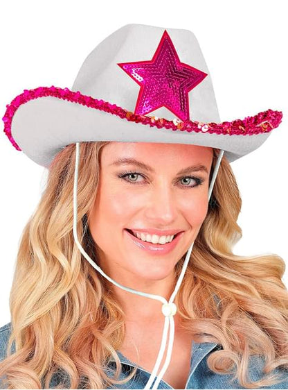 Sombrero de vaquera blanco con estrella rosa - Widmann | Funidelia