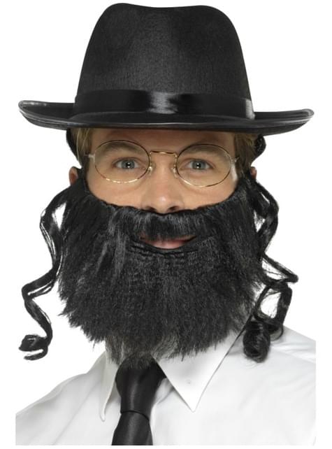 Sombrero negro de rabino con barba y gafas para adulto