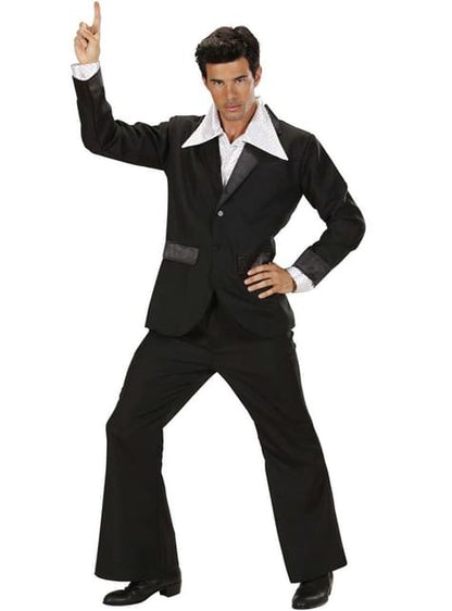 Traje disco negro años 70 para hombre