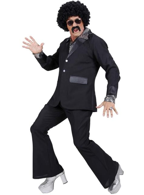 Traje disco negro años 70 para hombre
