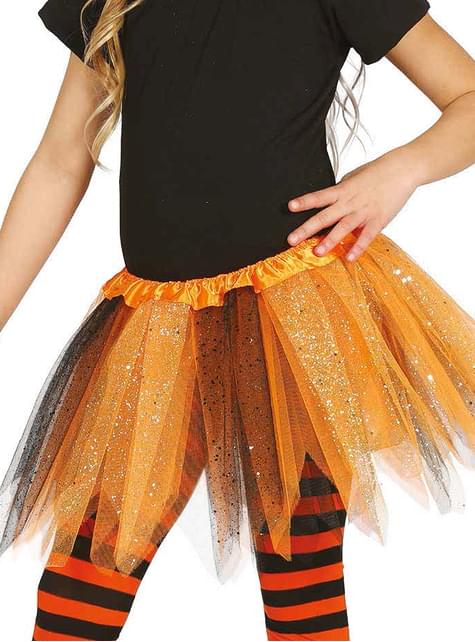 Tutú naranja y negro con brillantina para niña