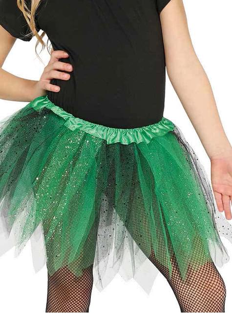 Tutú verde y negro con brillantina para niña