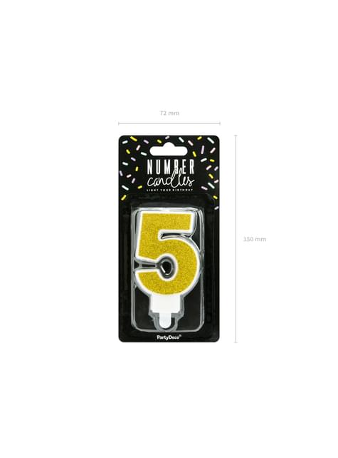 Vela de cumpleaños dorada número 5 - Partydeco | Funidelia