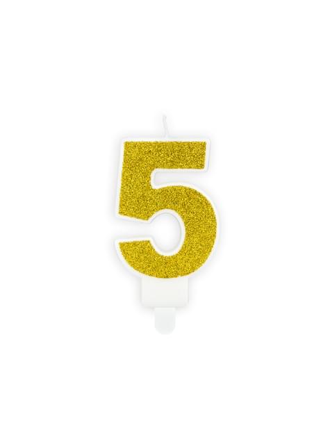 Vela de cumpleaños dorada número 5 - Partydeco | Funidelia