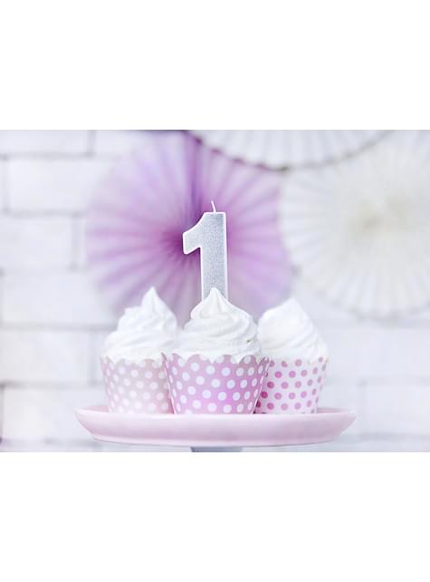 Vela de cumpleaños plateada número 1 - Partydeco | Funidelia