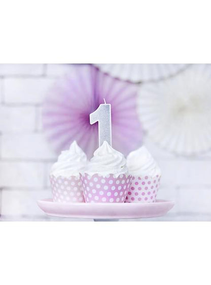 Vela de cumpleaños plateada número 1 - Partydeco | Funidelia