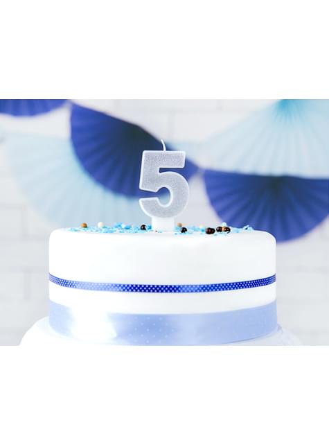 Vela de cumpleaños plateada número 5 - Partydeco | Funidelia