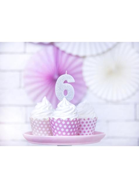 Vela de cumpleaños plateada número 6 - Partydeco | Funidelia