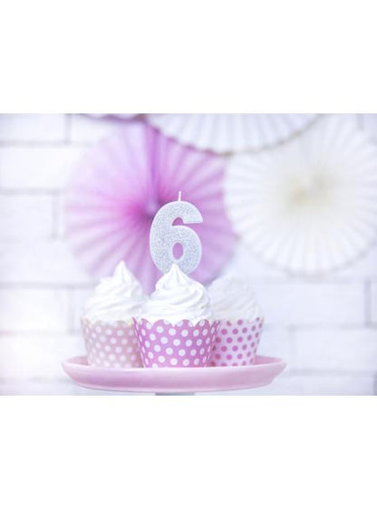 Vela de cumpleaños plateada número 6 - Partydeco | Funidelia